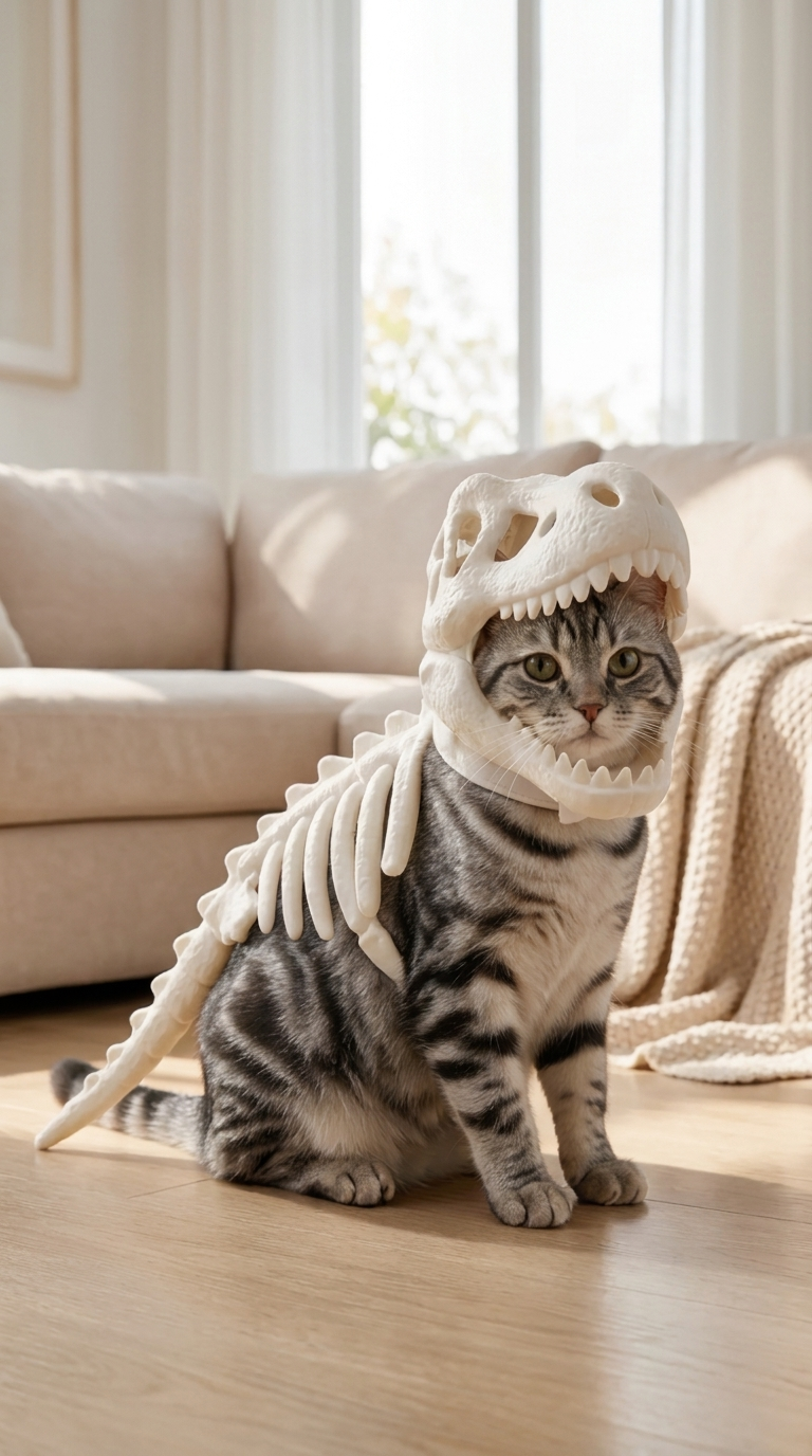 Glow-in-the-Dark T-Rex Skeleton Cat Costume | Halloween Pet Outfit